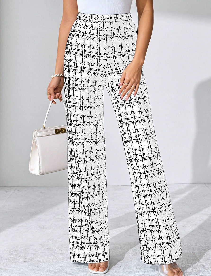 Women's High-Waisted Palazzo Trousers with Textured Check Pattern NOVAE
