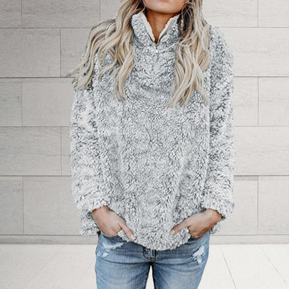Women's Fluffy Fleece Pullover Jacket with High Collar and Zipper NOVAE