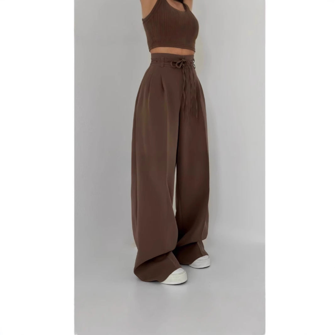 Women's wide-leg high-waisted trousers with sophisticated draping NOVAE