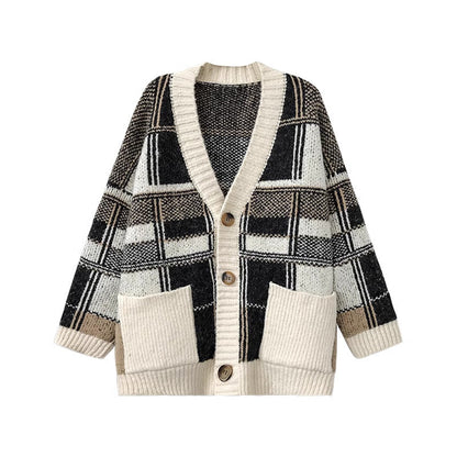 Women's Fashionable Oversized Cardigan with Check Pattern NOVAE