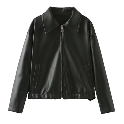 Women's elegant faux leather jacket in a modern design with a practical zipper NOVAE