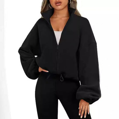 Women's trendy oversized zip-up sweater with high collar and drawstring NOVAE