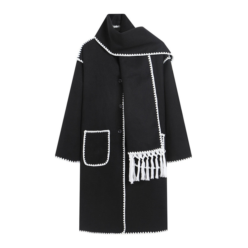 Women's elegant transitional coat with fringed trim NOVAE