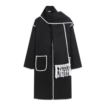 Women's elegant transitional coat with fringed trim NOVAE