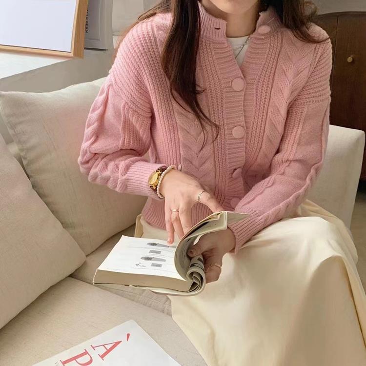 Women's cozy knit cardigan with braided pattern and large buttons NOVAE