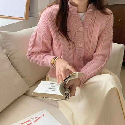 Women's cozy knit cardigan with braided pattern and large buttons NOVAE