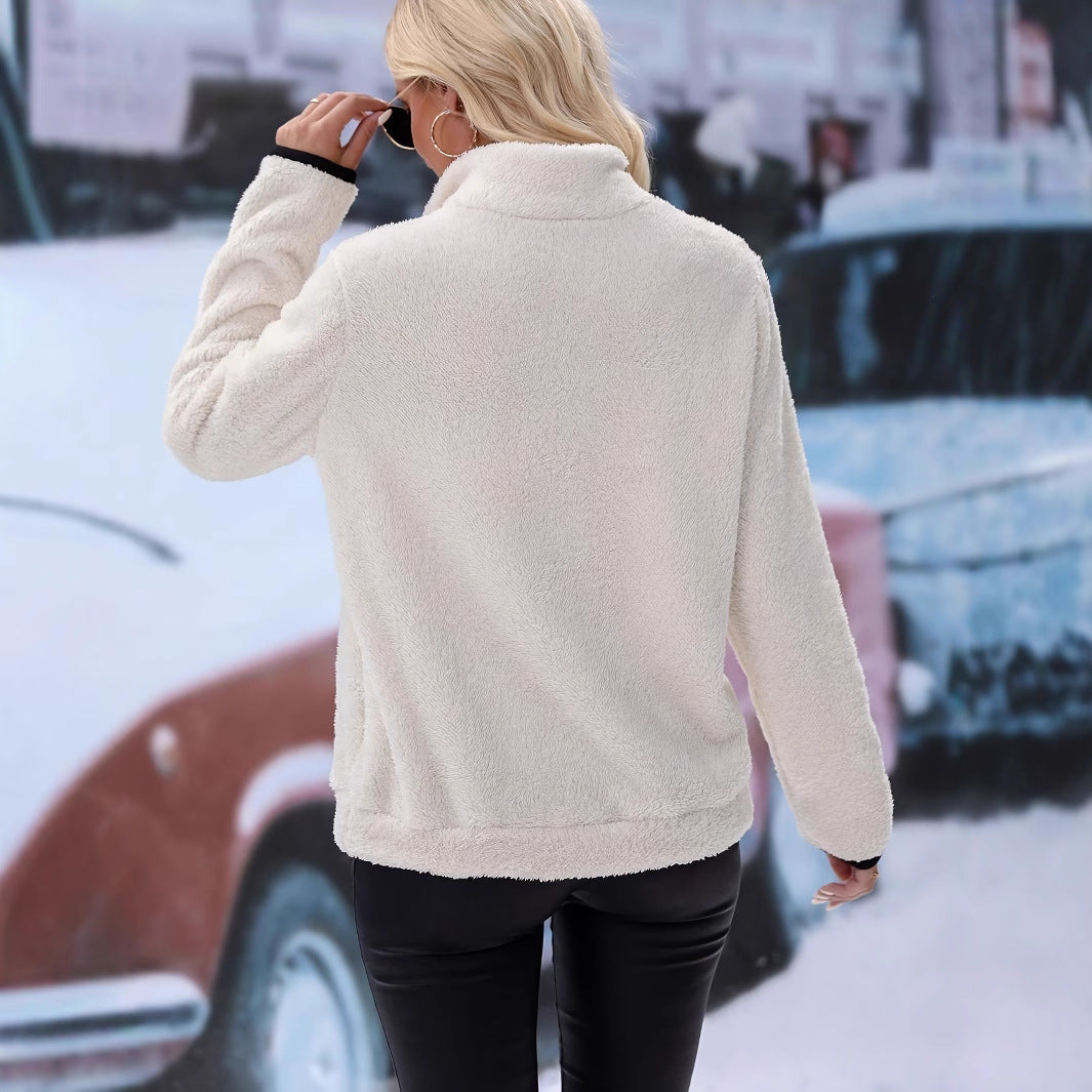 Women's fleece pullover with short zipper and kangaroo pocket NOVAE