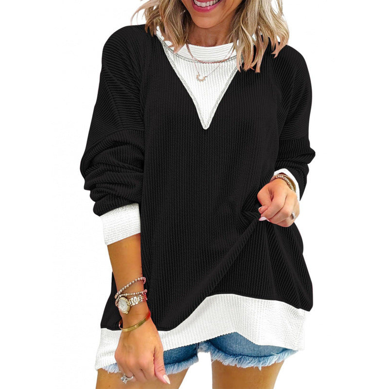 Women's casual V-neck sweater in textured material NOVAE