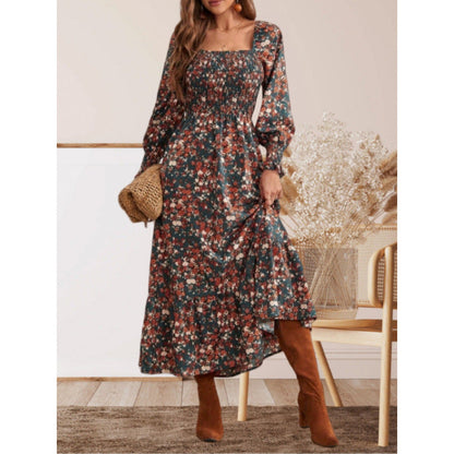 Women's maxi dress with ruffle details and floral design NOVAE