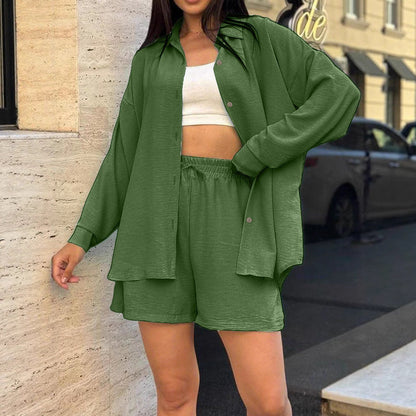 Women's casual overshirt set with elasticated waistband and wide-cut shorts NOVAE