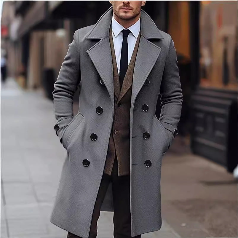 Men's elegant wool coat with double-breasted front and wide lapel NOVAE
