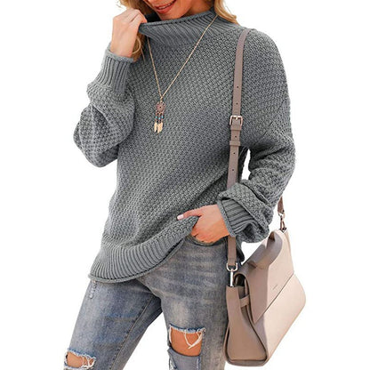 Women's chunky knit sweater with high collar and comfortable sleeves NOVAE