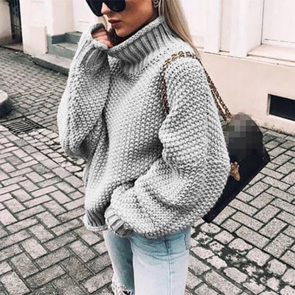 Women's chunky knit sweater with high collar and relaxed fit NOVAE