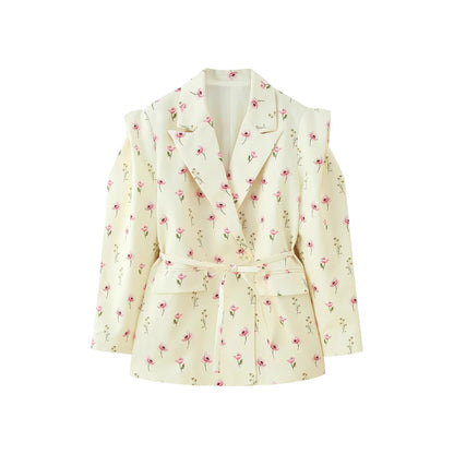 Women's blazer jacket with broad shoulders and adjustable belt NOVAE