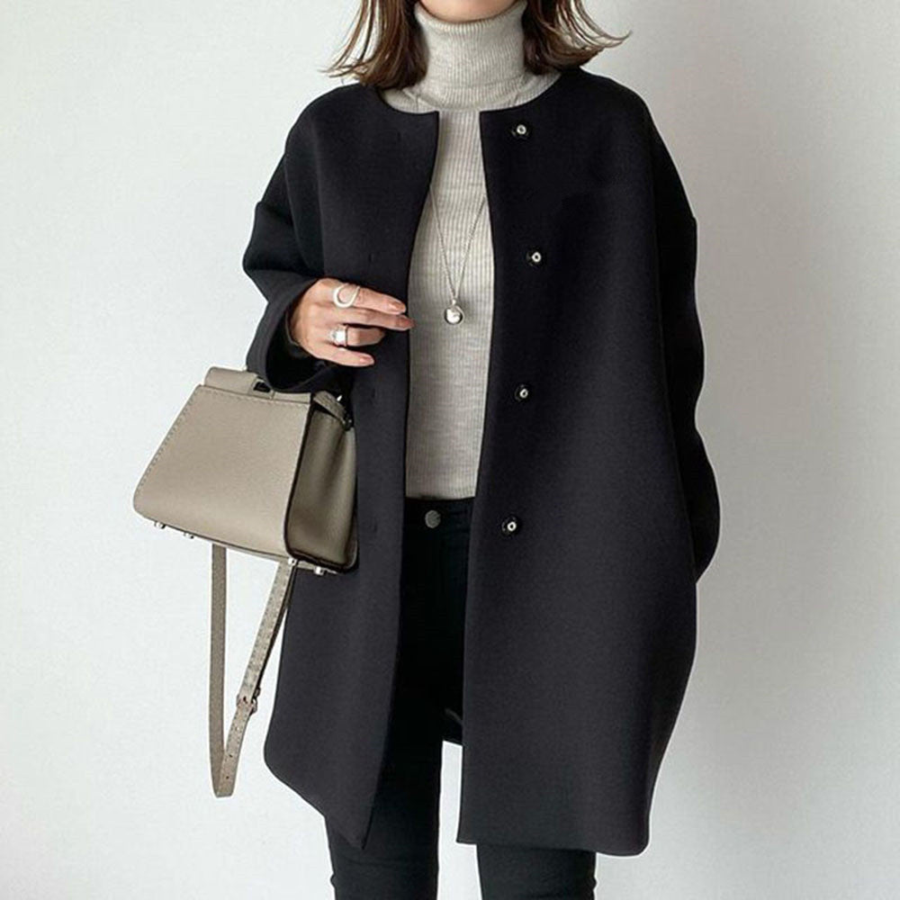 Women's Elegant Oversized Wool Coat with Double Button Closure and Side Pockets NOVAE
