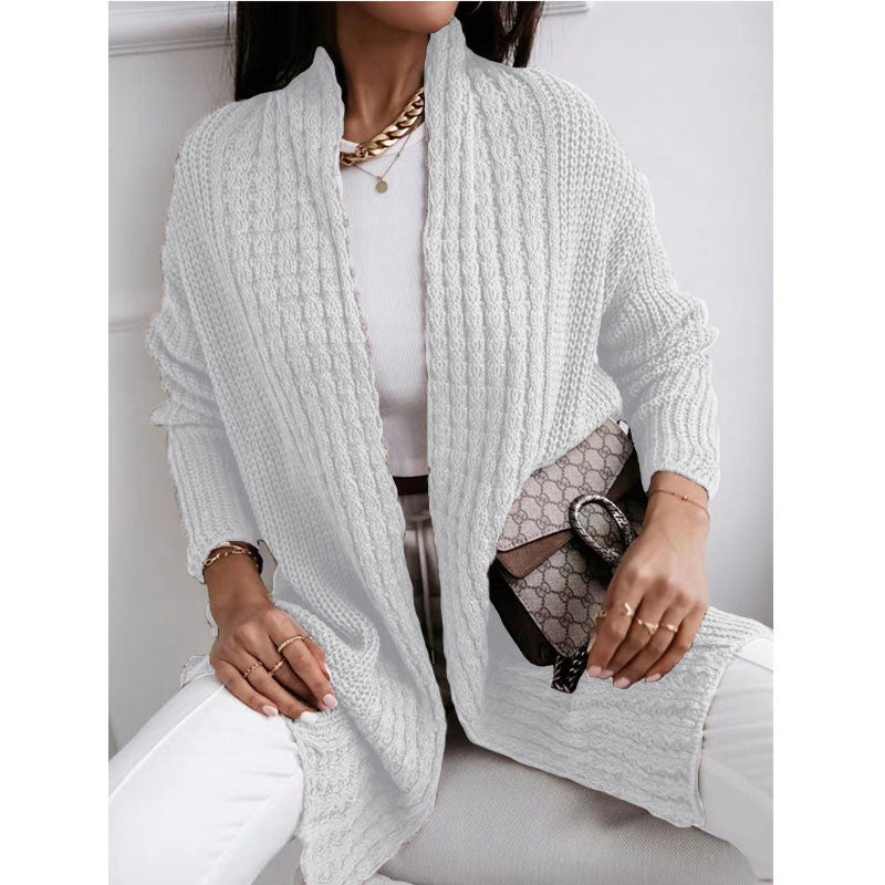 Women's chunky knit cardigan with open cut and fashionable textured design NOVAE