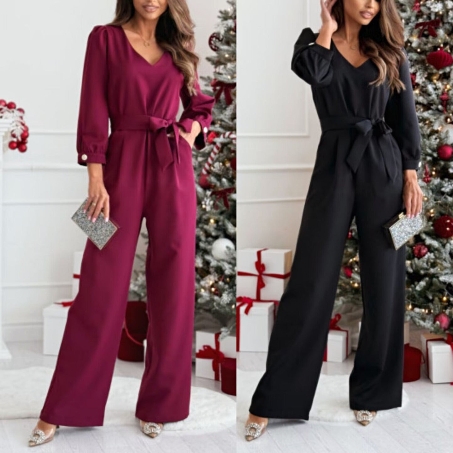 Women's Elegant Jumpsuit with Waist Belt and Wide Leg NOVAE