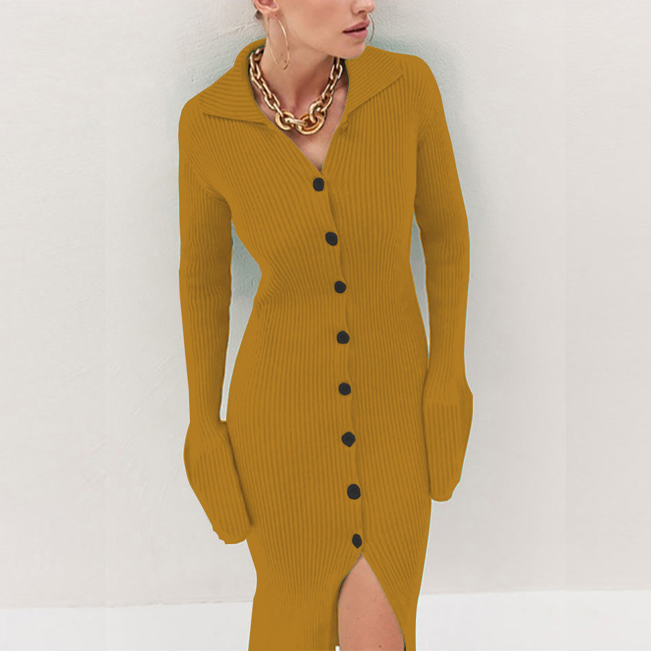 Women's Ribbed Knit Dress with Buttons and Side Straps NOVAE