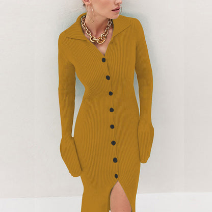 Women's Ribbed Knit Dress with Buttons and Side Straps NOVAE