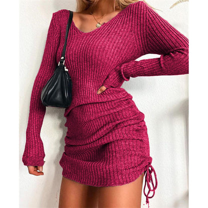 Women's knitted dress with a figure-hugging cut and ruching NOVAE