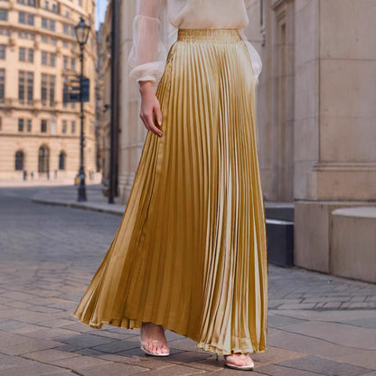 Women's pleated maxi skirt with elastic waistband and flowing cut NOVAE