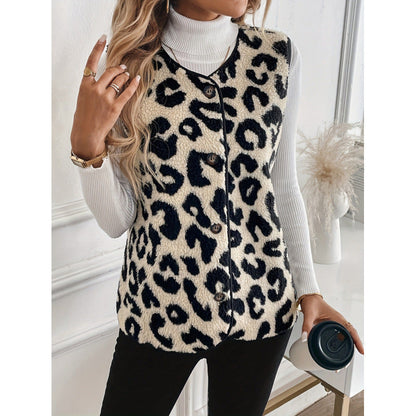 Women's fur vest with leopard print and button closure NOVAE