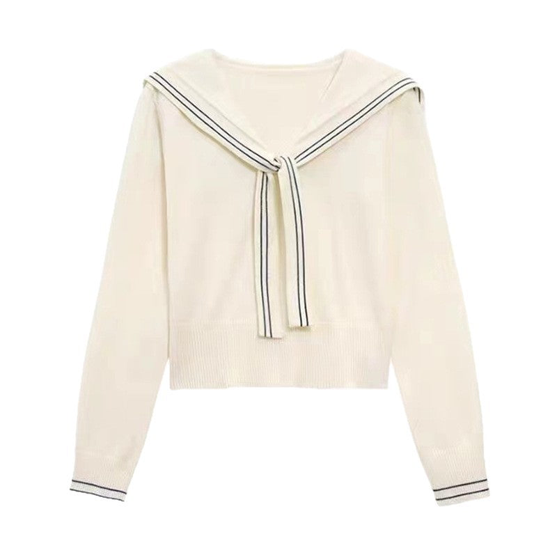 Women's stylish sweater with bow collar and fine knit structure NOVAE