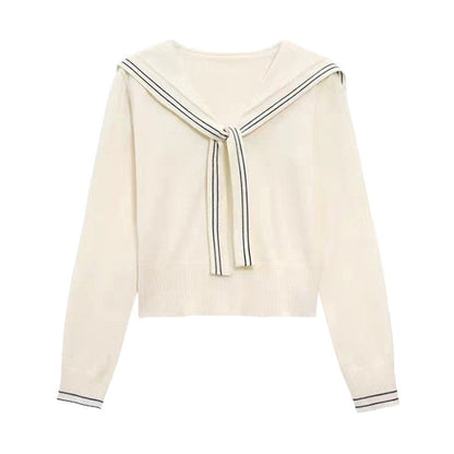 Women's stylish sweater with bow collar and fine knit structure NOVAE