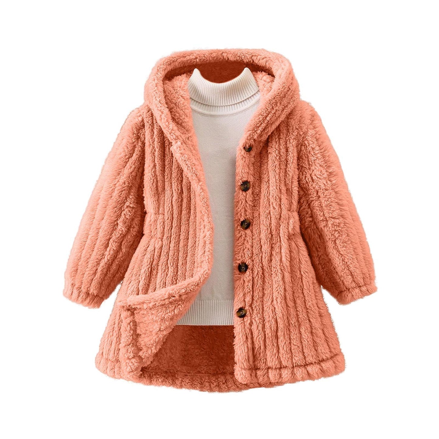 Women's Cozy Teddy Jacket with Hood and Button Closure NOVAE