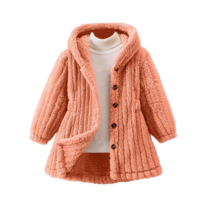 Women's Cozy Teddy Jacket with Hood and Button Closure NOVAE