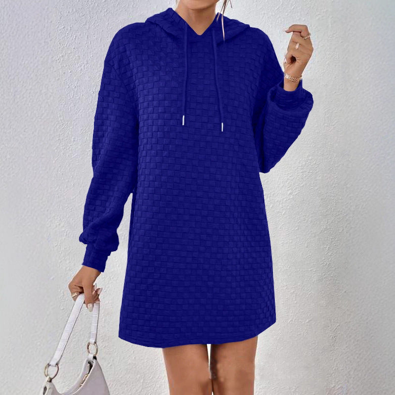 Women's hooded dress in textured material NOVAE