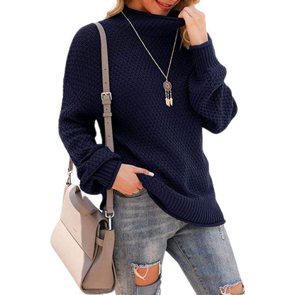 Women's chunky knit sweater with high collar and comfortable sleeves NOVAE
