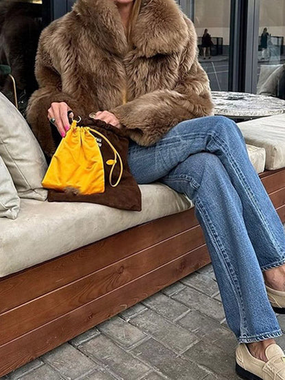 Women's fluffy faux fur coat with high collar and soft lining NOVAE