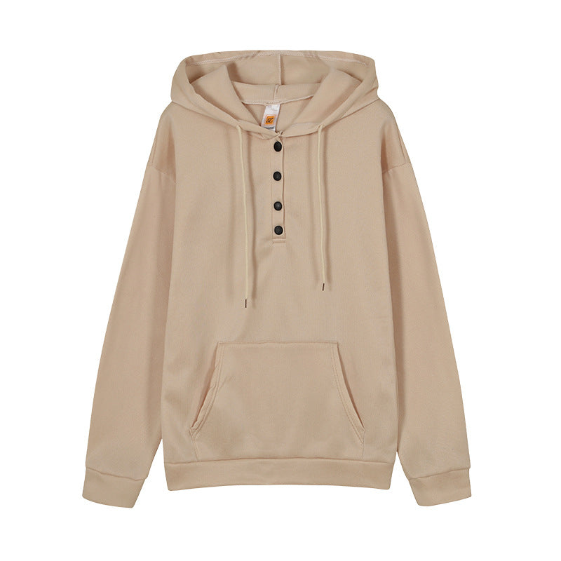 Women's hooded sweatshirt with button details and practical kangaroo pocket NOVAE