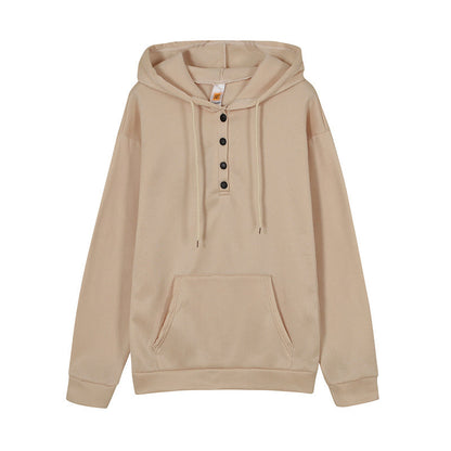 Women's hooded sweatshirt with button details and practical kangaroo pocket NOVAE
