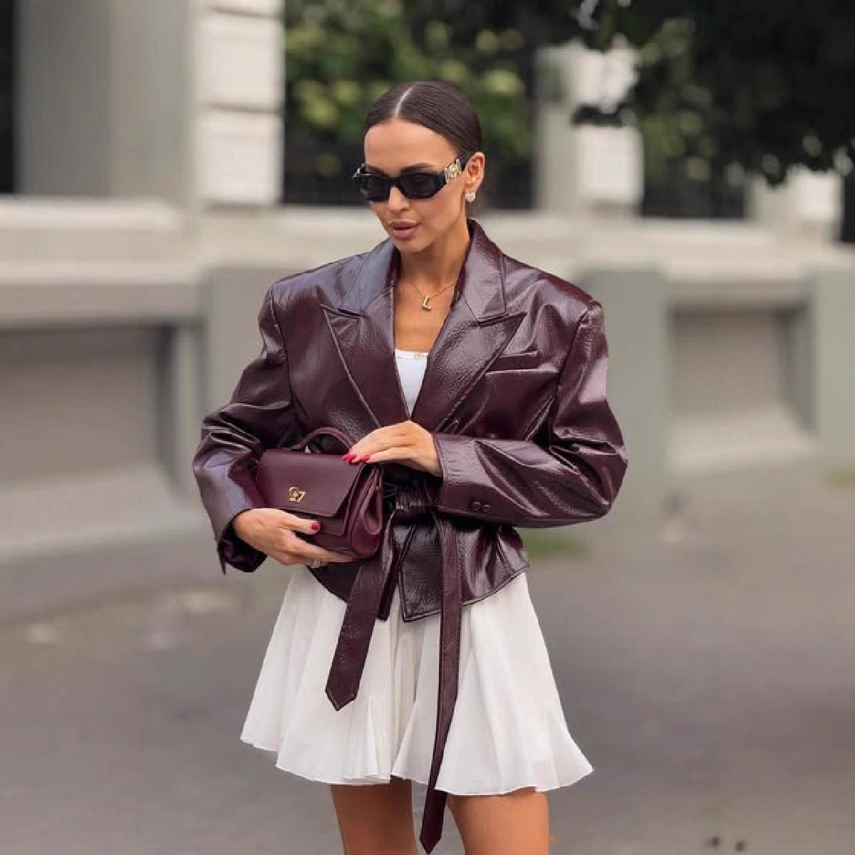 Women's faux leather blazer with adjustable belt NOVAE