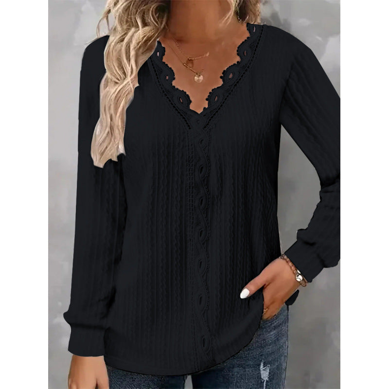 Women's long-sleeved blouse with elegant lace accents and a structured design NOVAE