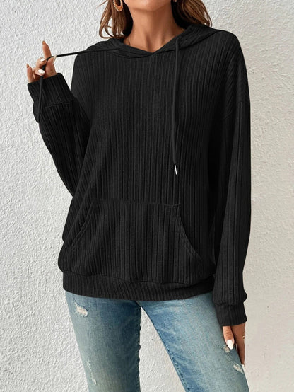Women's casual hooded sweatshirt in a fine rib knit design NOVAE
