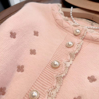 Women's cardigan with decorative pearl buttons and delicate ribbed texture NOVAE