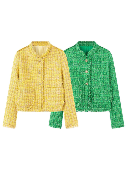 Women's stylish short jacket in a structured tweed design with decorative buttons NOVAE