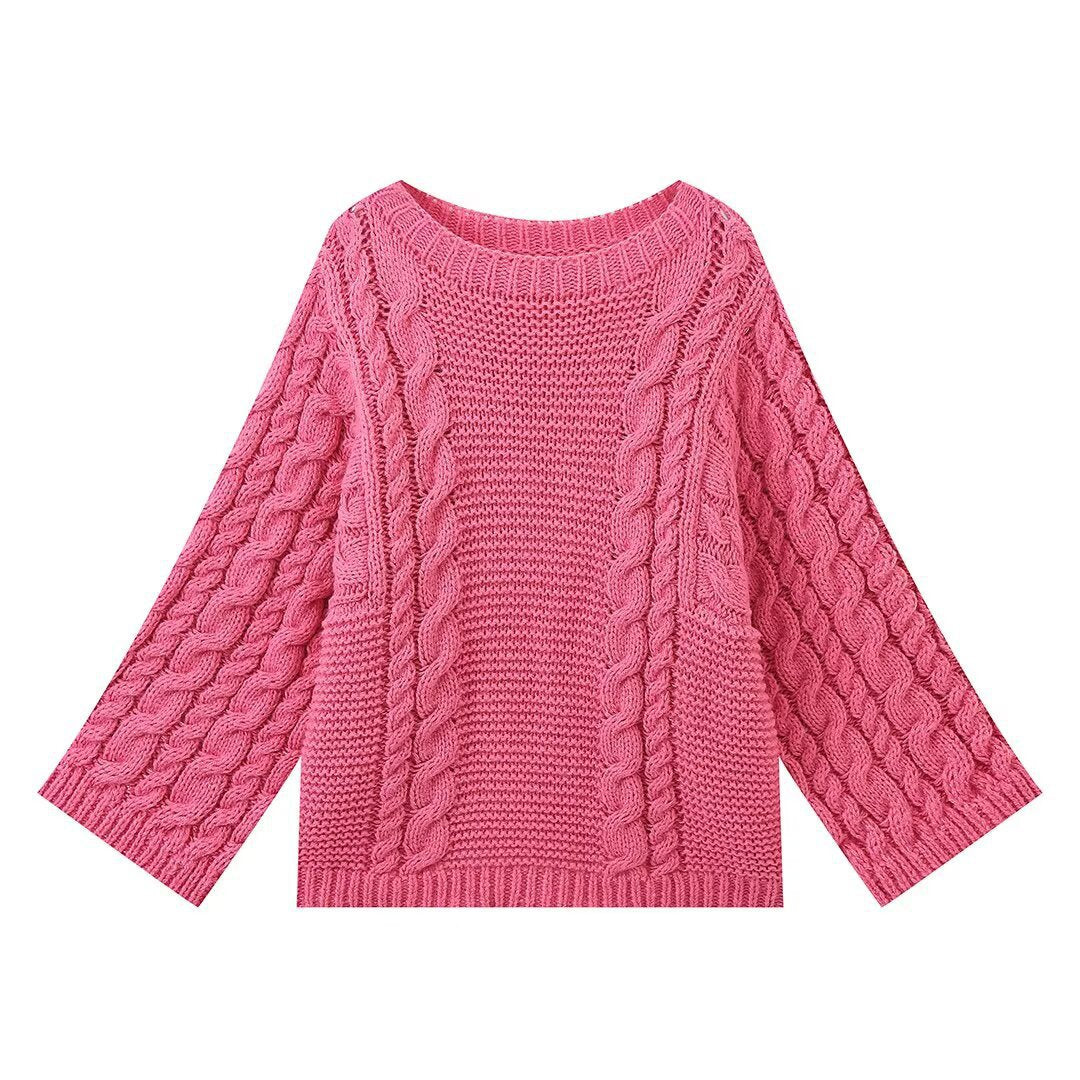 Women's cable-patterned, loose-fitting knit sweater NOVAE