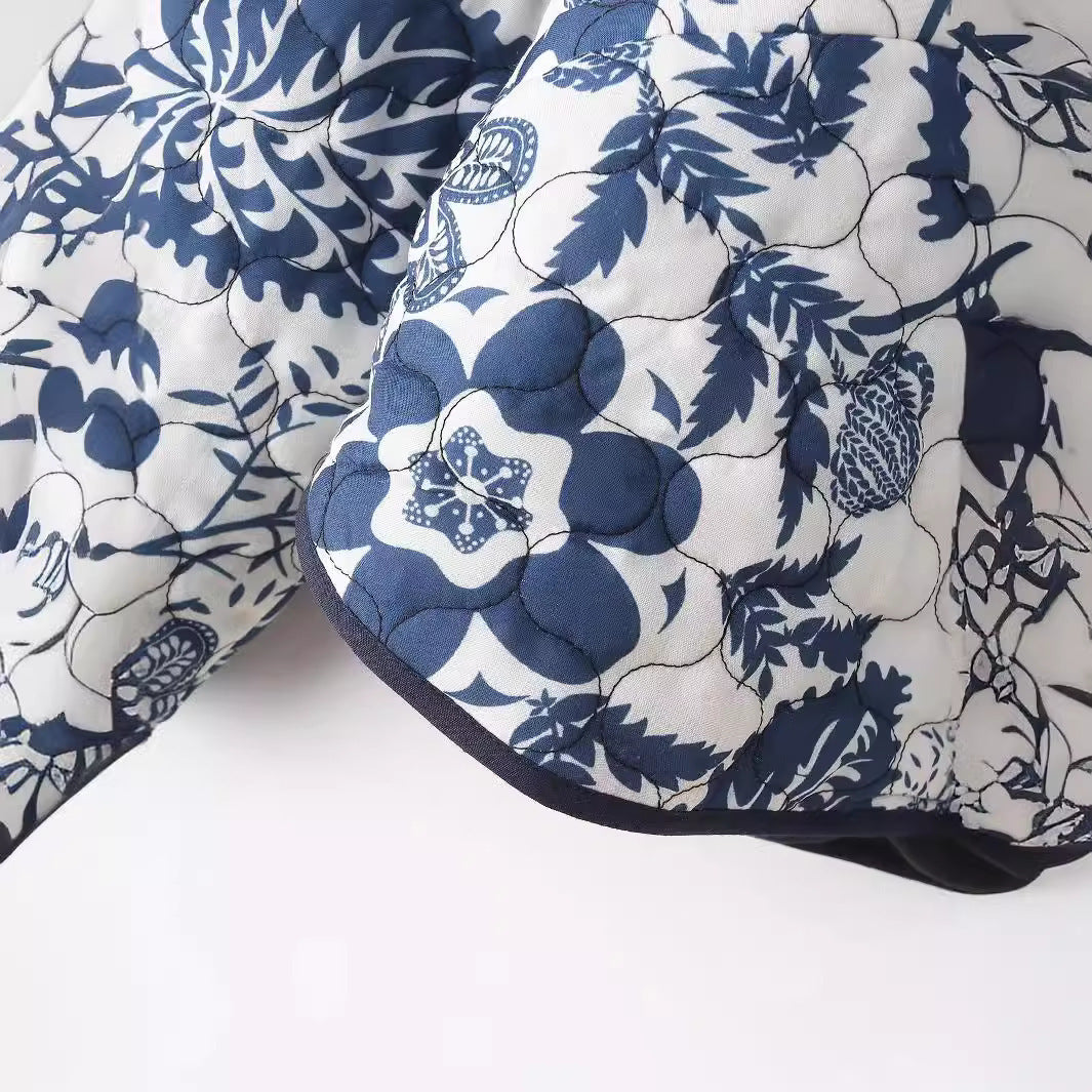 Women's quilted floral jacket with innovative pocket and round neck NOVAE