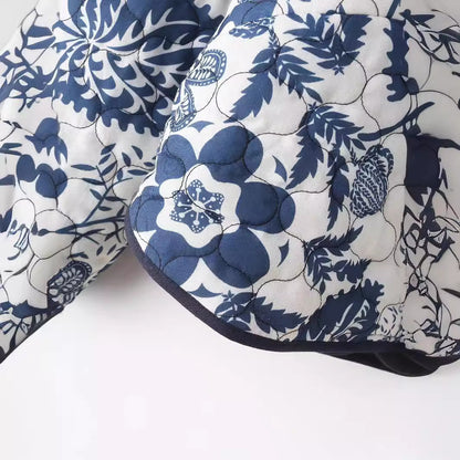 Women's quilted floral jacket with innovative pocket and round neck NOVAE