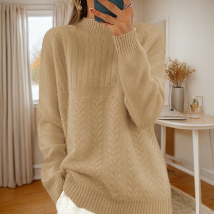 Women's knitted sweater with creative cable pattern and high collar NOVAE