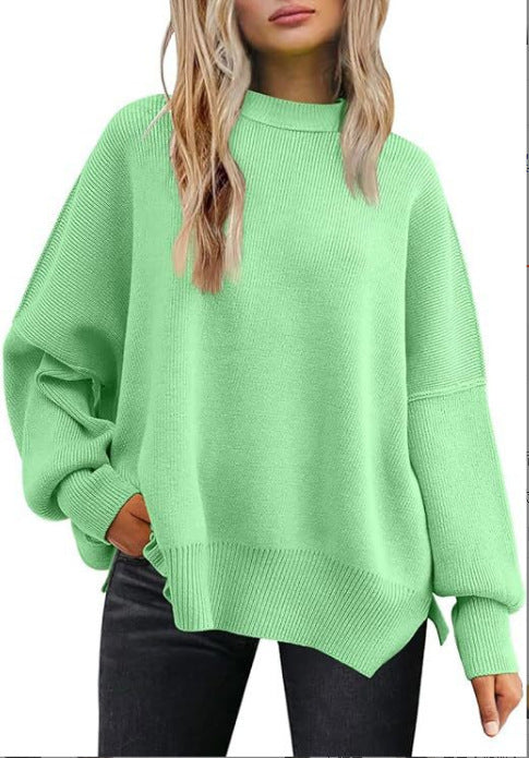 Women's oversized knit sweater with wide sleeves and textured surface NOVAE