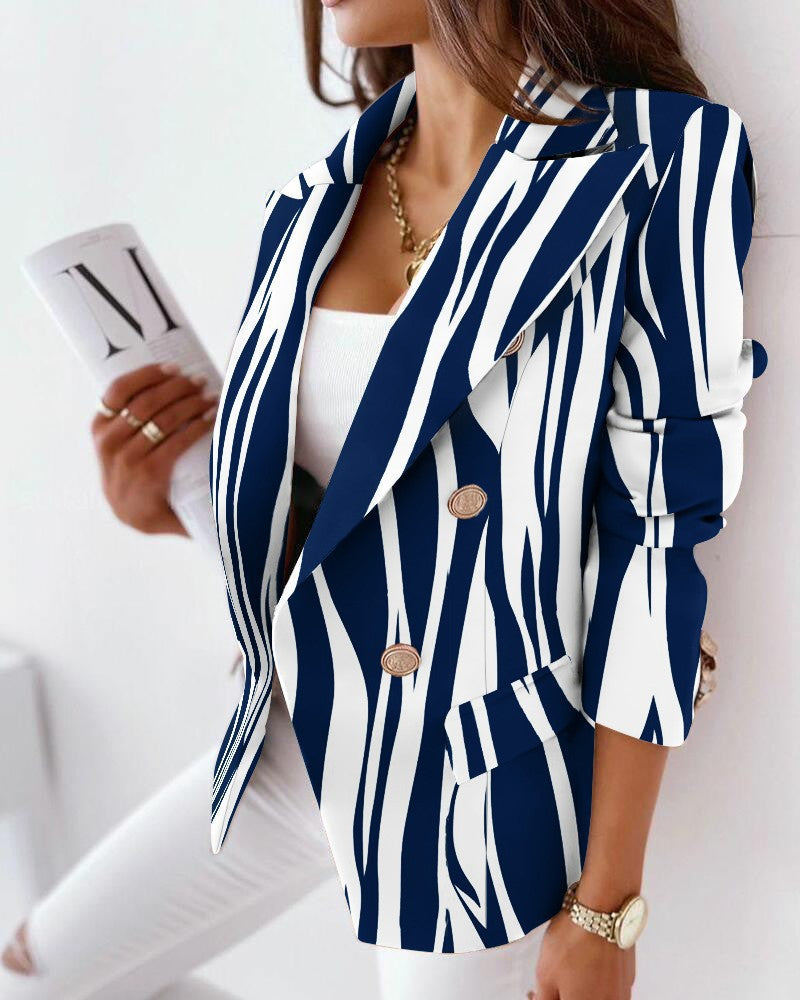 Women's fashionable blazer with zebra print and double button placket NOVAE