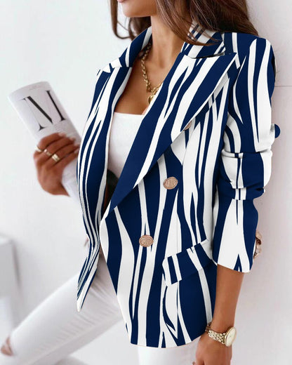 Women's fashionable blazer with zebra print and double button placket NOVAE