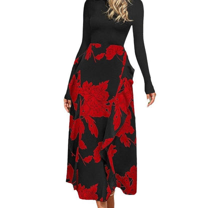 Women's Elegant Maxi Dress with Floral Ruffle and Long Sleeves NOVAE