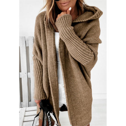 Women's Oversized Knit Cardigan with Hood and Textured Design NOVAE