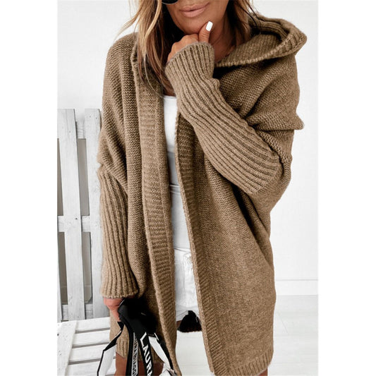 Women's Oversized Knit Cardigan with Hood and Textured Design NOVAE